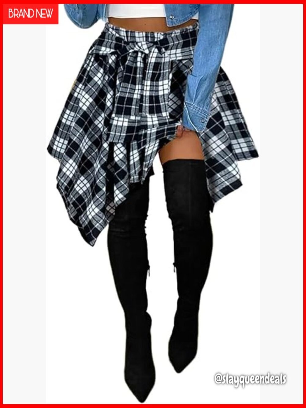 Pleated Mini Skirt Elastic High Waist Asymmetrical Hem Tie Front